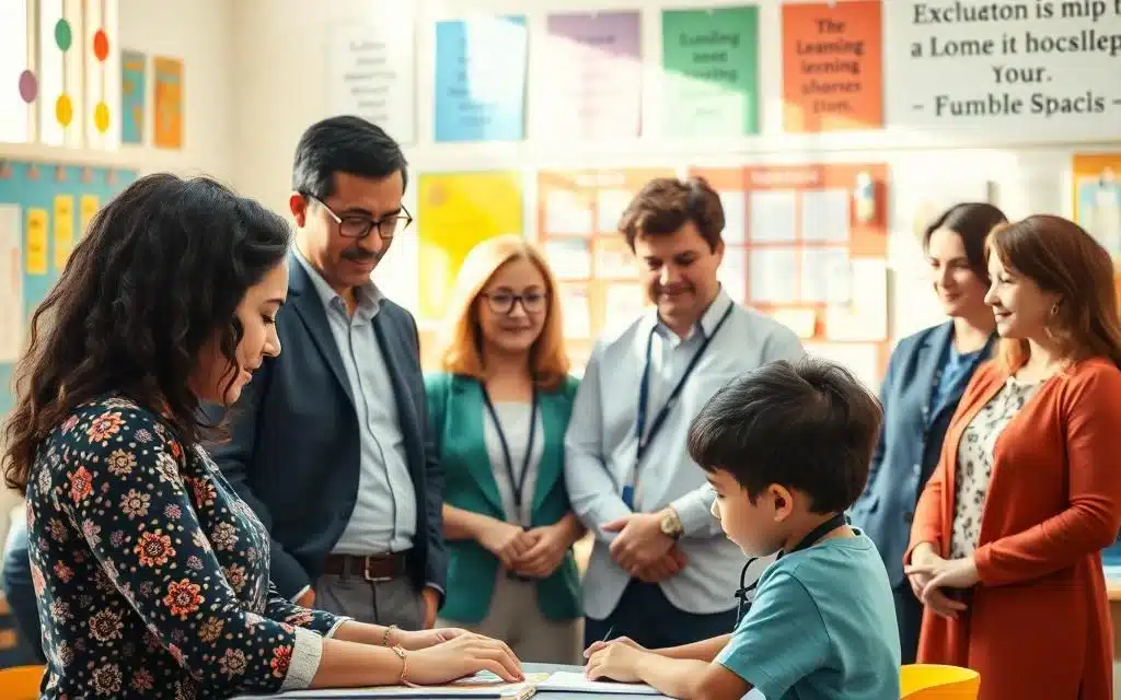 A group of diverse educators, each with a unique set of skills and experiences, standing in a vibrant, sun-lit classroom. In the foreground, a teacher engages a young student, guiding them through a hands-on learning activity. In the middle ground, other educators collaborate, sharing ideas and strategies. The background features an array of colorful learning materials, educational posters, and inspiring quotes, creating a stimulating and nurturing environment. The lighting is warm and natural, casting a soft glow that enhances the sense of professionalism and dedication. The camera angle is slightly elevated, conveying the importance and impact of the educators' roles in shaping young minds. A group of diverse educators, each with a unique set of skills and experiences, standing in a vibrant, sun-lit classroom. In the foreground, a teacher engages a young student, guiding them through a hands-on learning activity. In the middle ground, other educators collaborate, sharing ideas and strategies. The background features an array of colorful learning materials, educational posters, and inspiring quotes, creating a stimulating and nurturing environment. The lighting is warm and natural, casting a soft glow that enhances the sense of professionalism and dedication. The camera angle is slightly elevated, conveying the importance and impact of the educators' roles in shaping young minds.